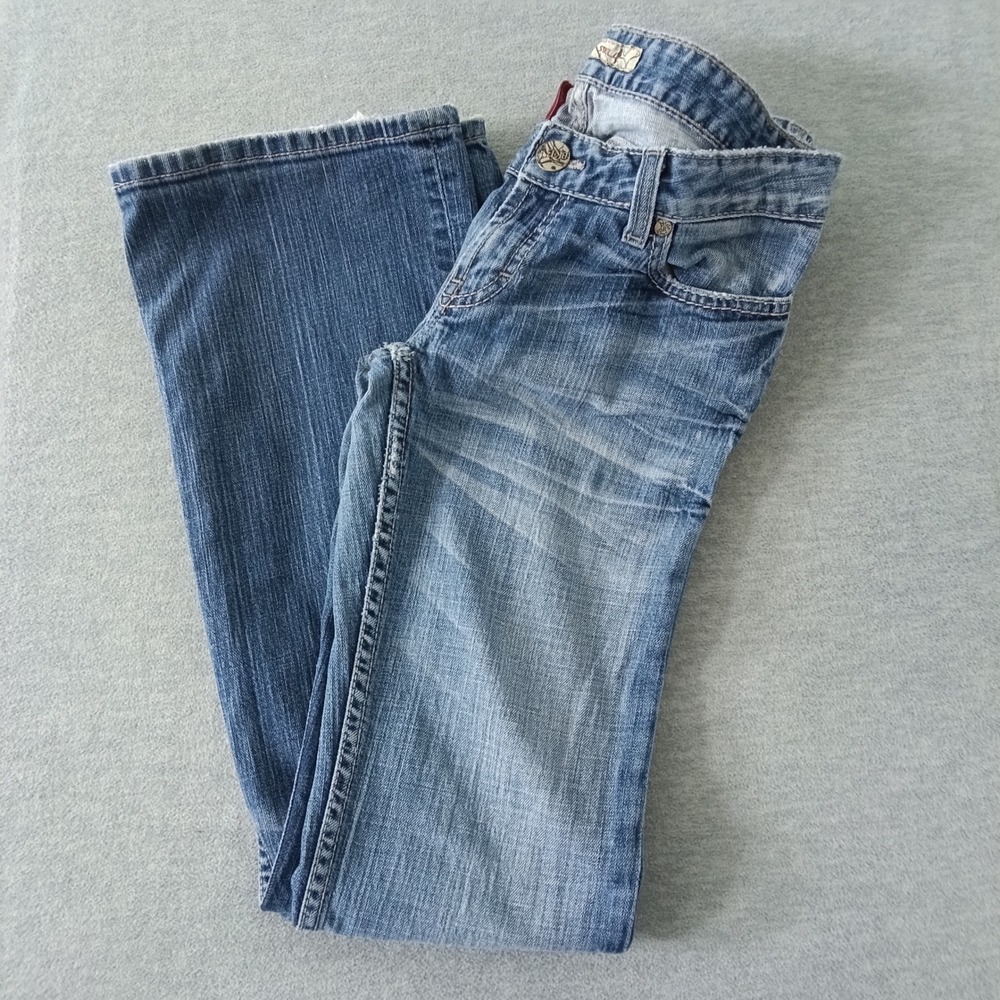 BKE Stella Bootcut Jeans Medium Wash Distressed Embroidered Pockets 28x33.5
